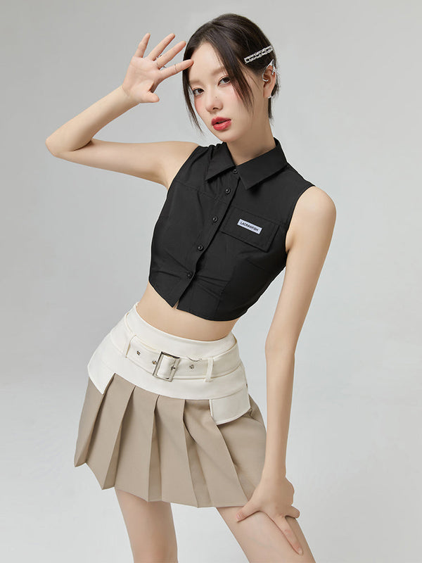 Short Slim Fit Collar Sleeveless Shirt Top