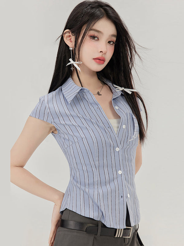 Slim fit striped shirt with pocket design