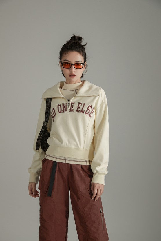 Letter Printed Zipper Loose Long Sleeve Sweat