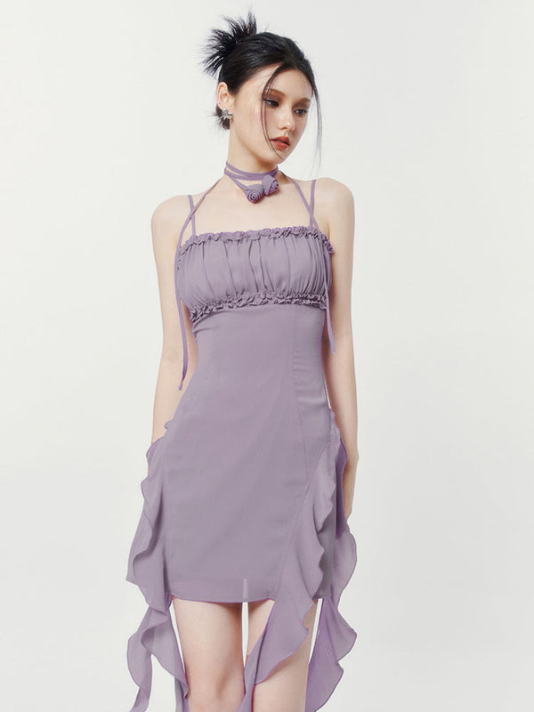 Irregular Ruffle Gather Dress