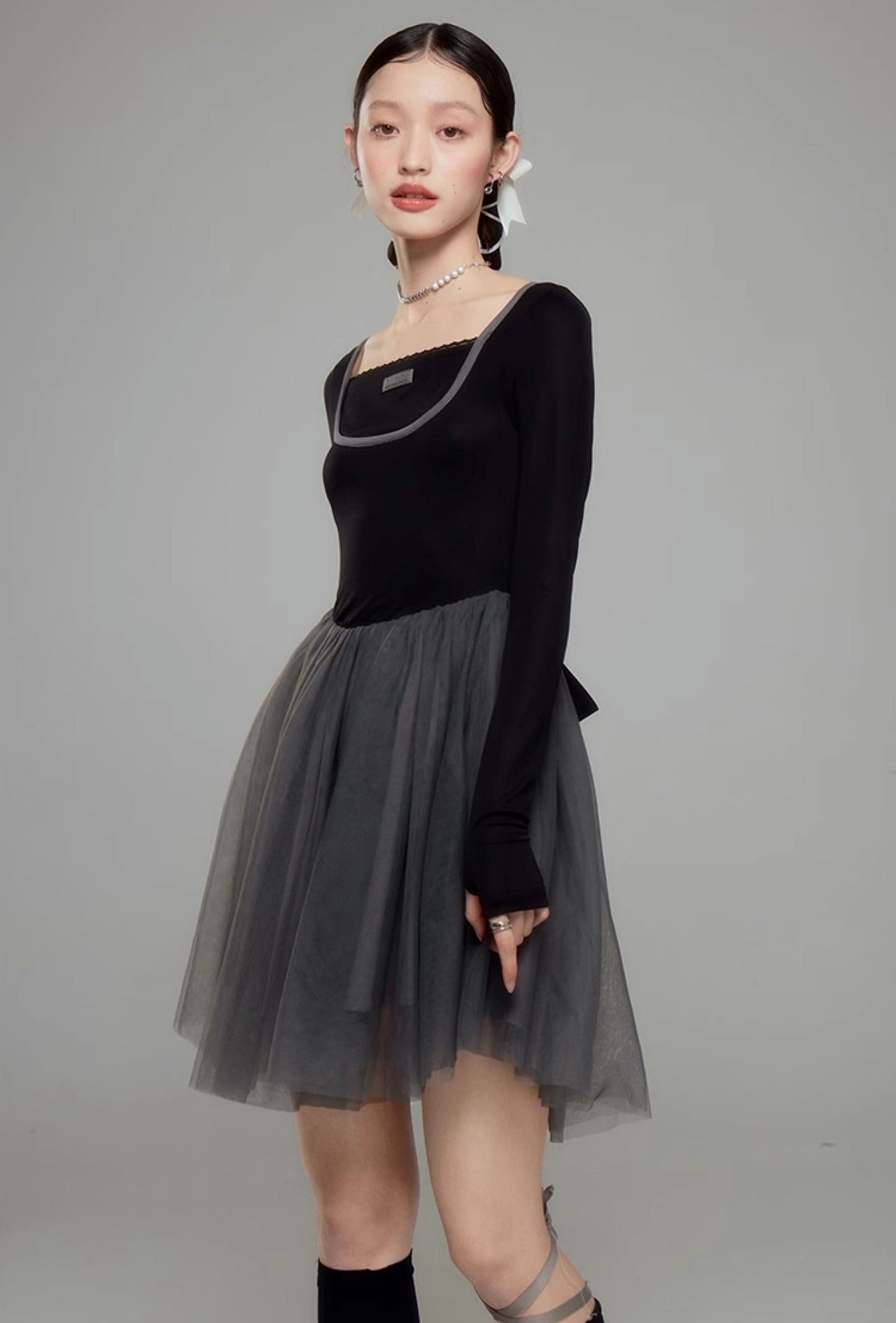 Sweet Ballet Square Neck Splicing Dress