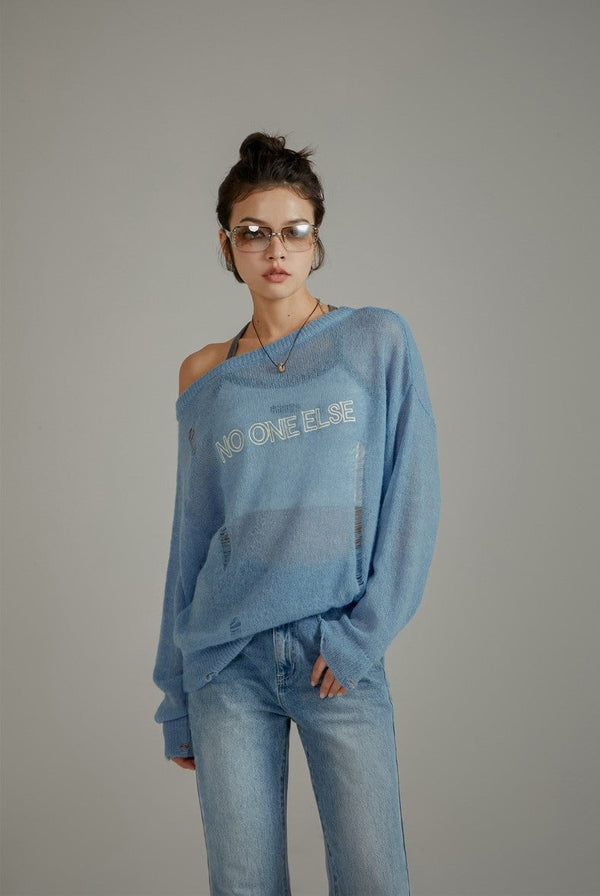 Damaged design one-shoulder summer knit