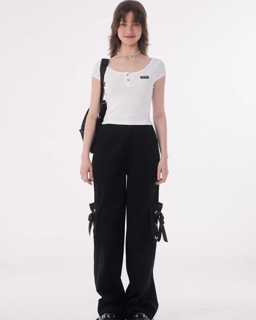 Ribbon Strap Loose Wide Pants