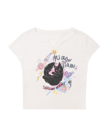 French Cat Mock Neck T-shirt