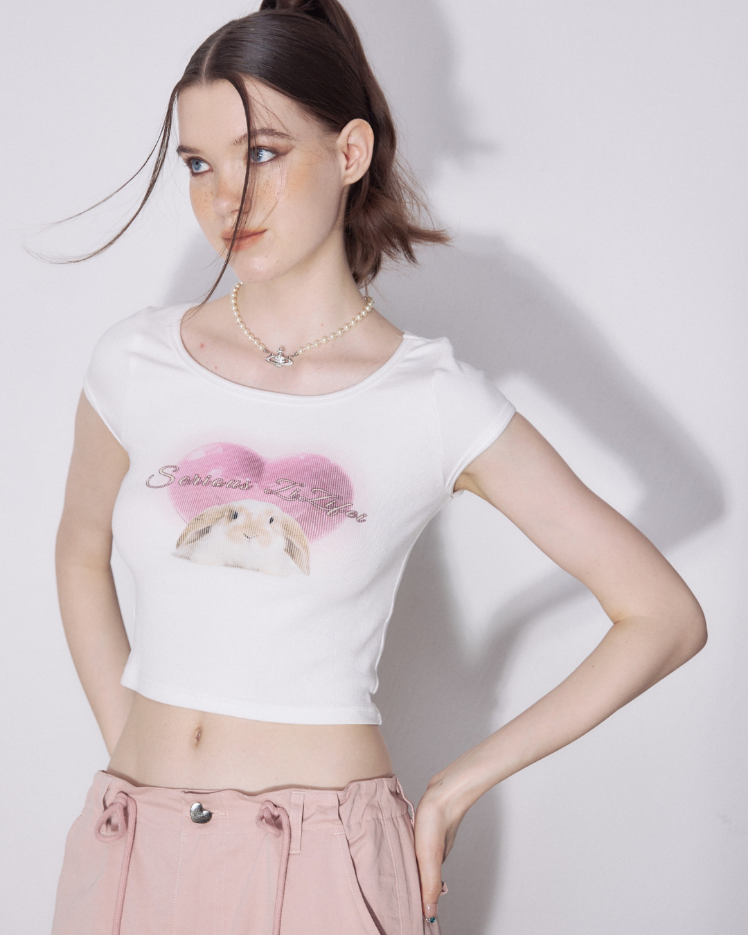 Pink Rabbit Print Short Top