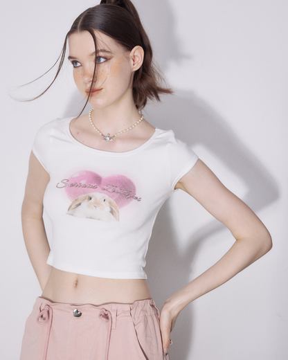 Pink Rabbit Print Short Top