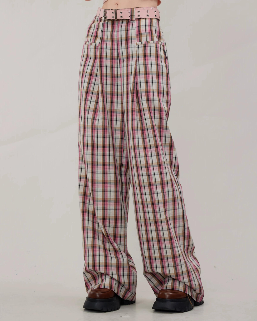 American Pink Plaid Casual Pants