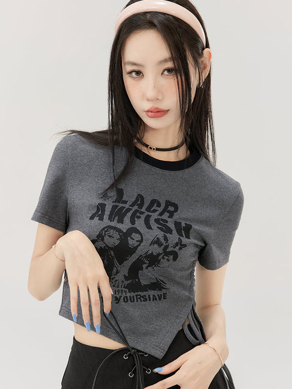 American Retro Print Side Ribbon T-Shirt