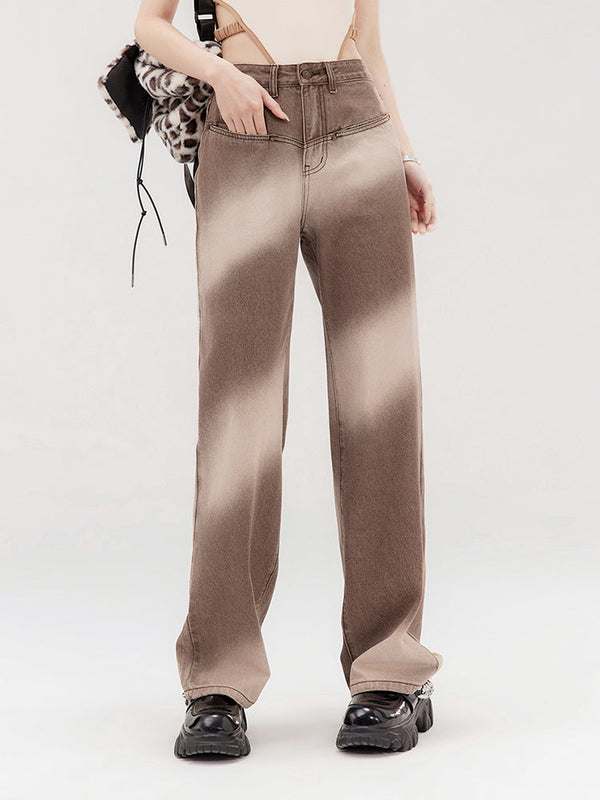 Striped gradient color denim pants