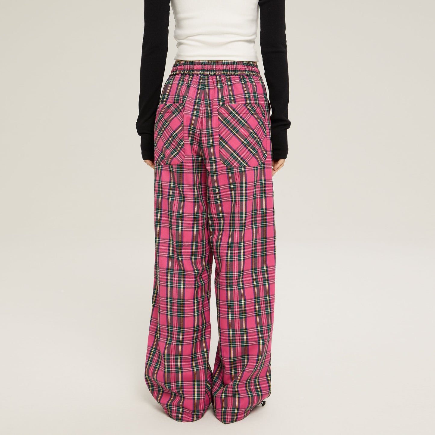 High Waist Loose Casual Check Pants