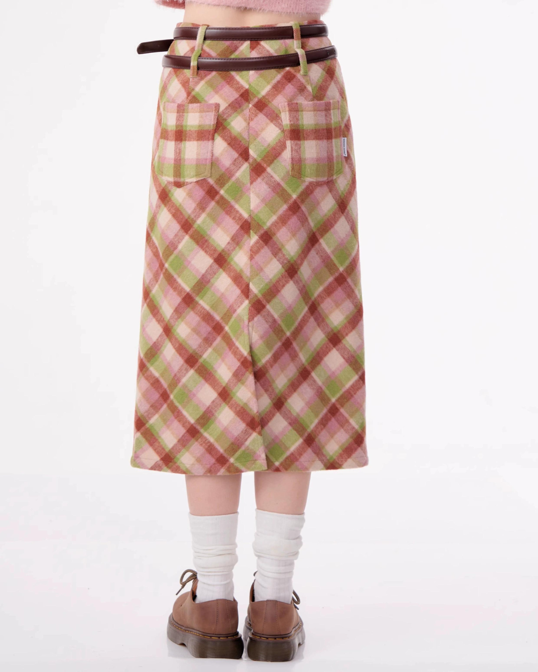 High Waist Plaid Wool Skirt