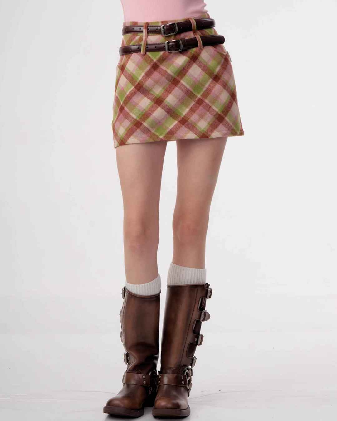 Retro High Waist Plaid Short Skirt