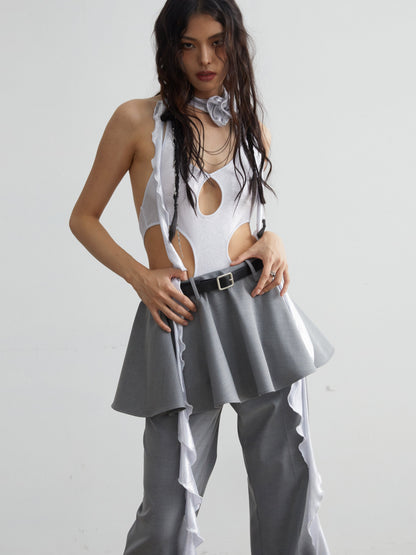 Metallic Silver Hollow Stretch Bodysuit Vest