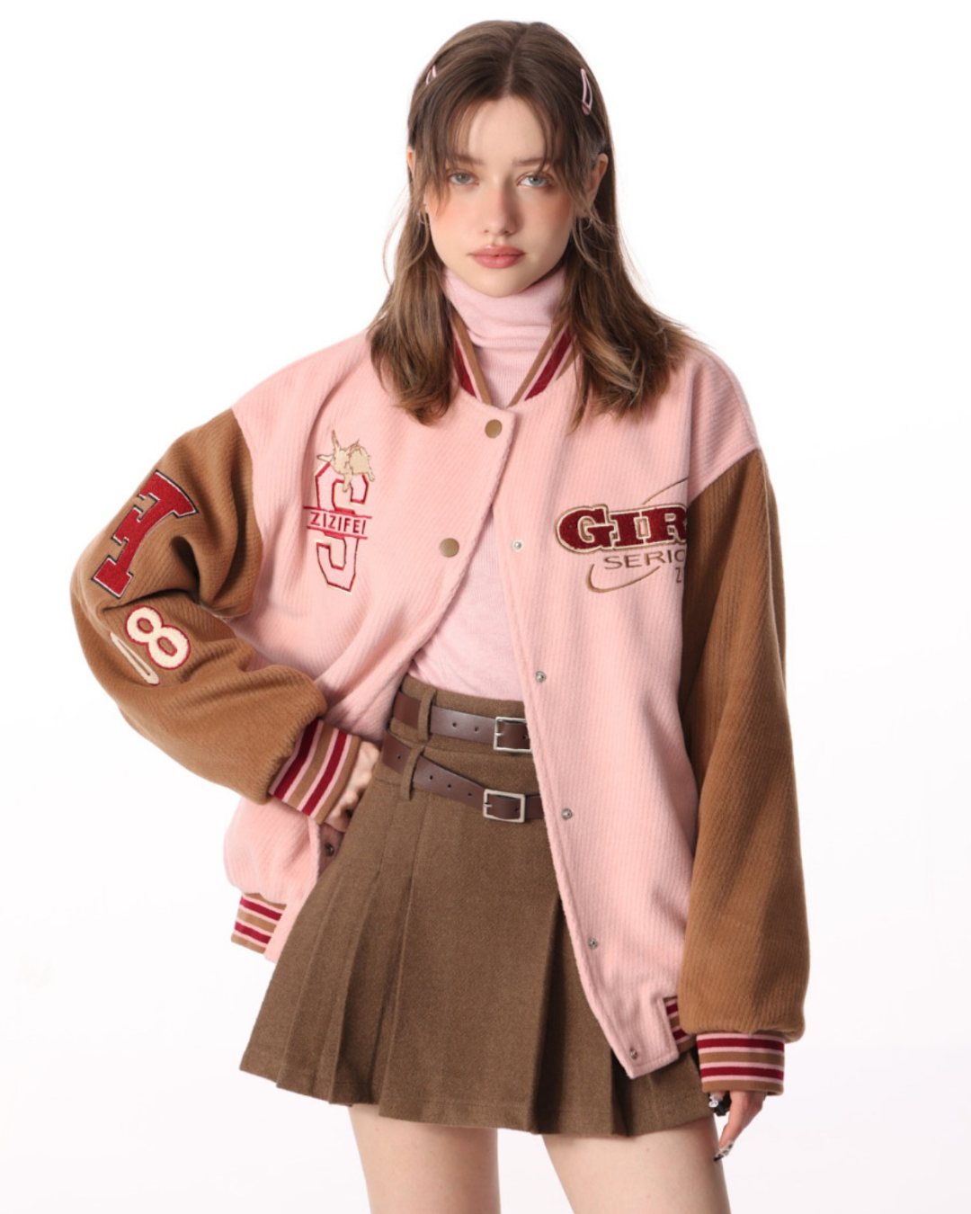 Thickened Pink Stitching Woolen Jacket