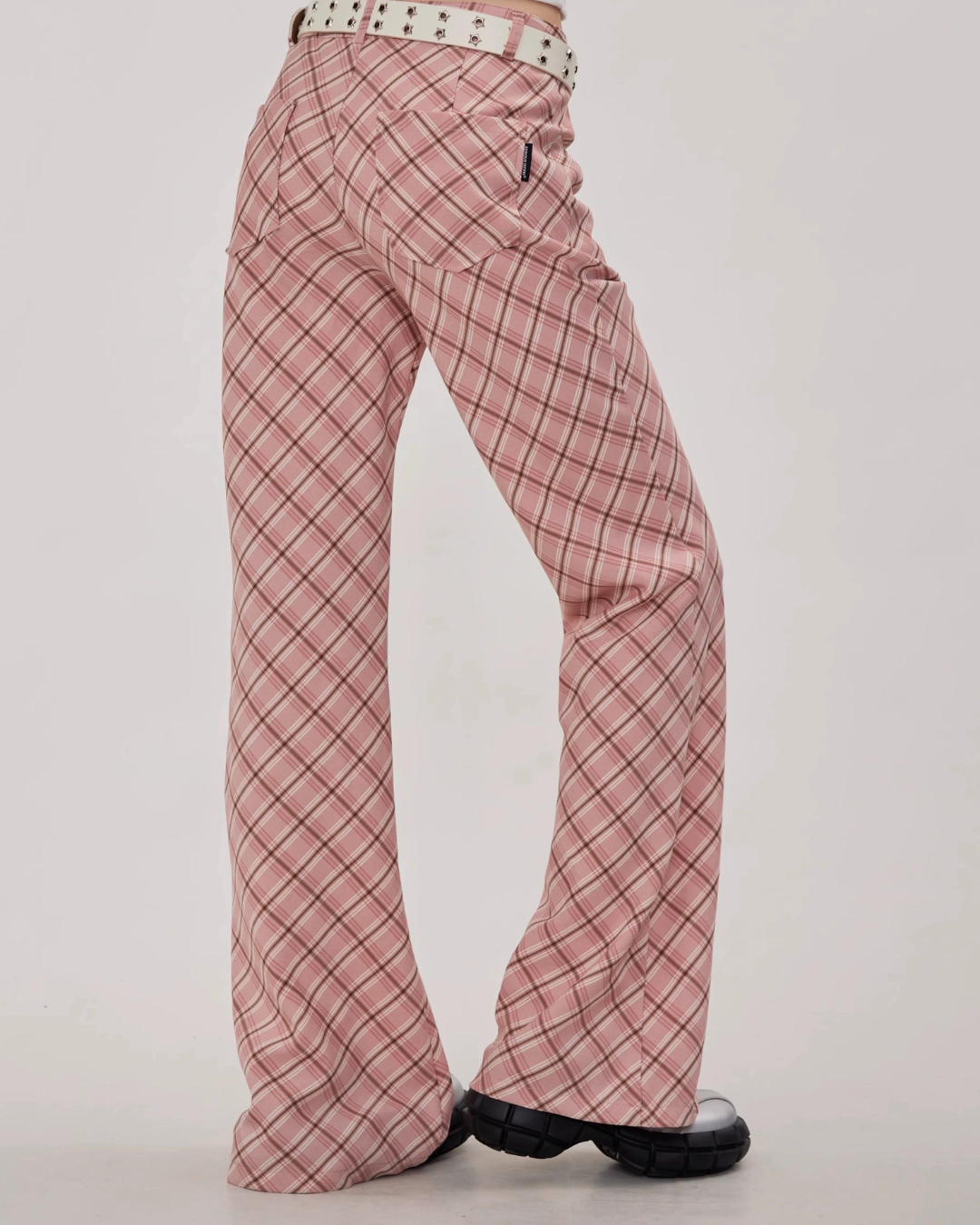 Retro Plaid Flared Straight Pants