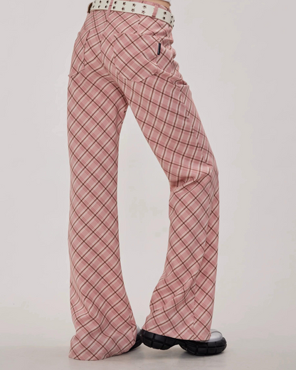 Retro Plaid Flared Straight Pants