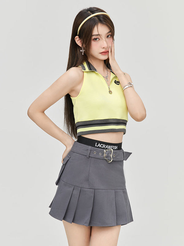 Color Stripe Sleeveless Tight Zip Top