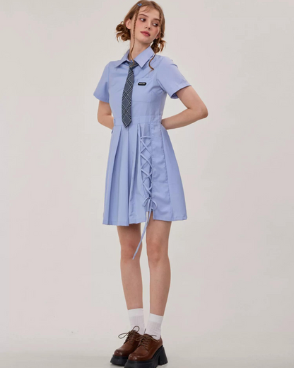 Retro Blue Polo Farbkleid