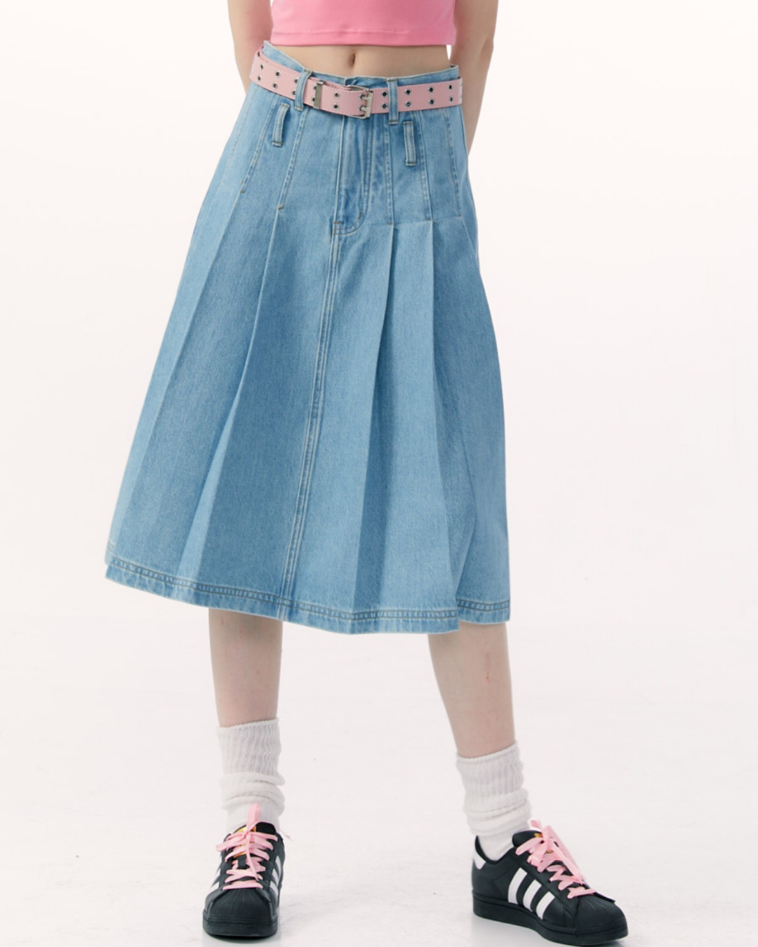 Pleated Denim Skirt