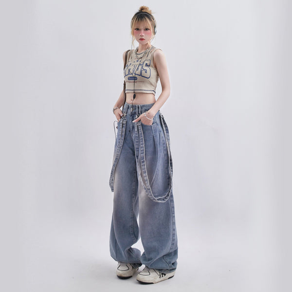 Suspender Loose Denim Pants