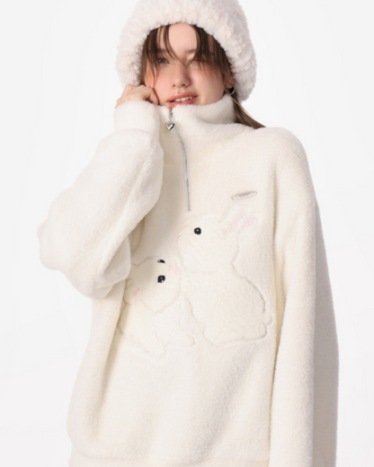 Semi-zipper Loose Rabbit Turtleneck Sweater