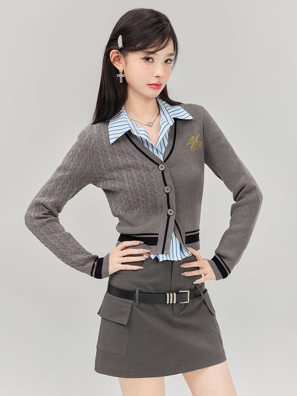School Style Asymmetrical Knit Cardigan