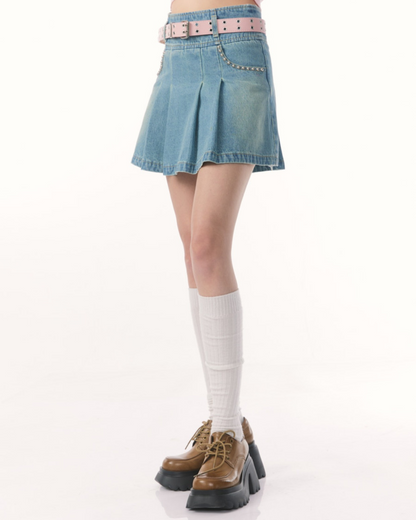 Denim Pleated Skirt