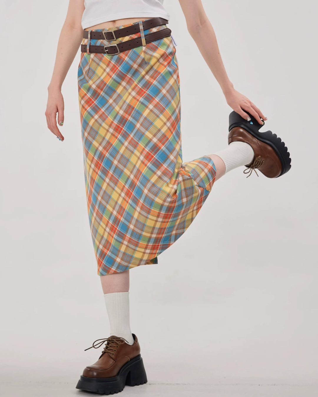 Retro Color Plaid Skirt