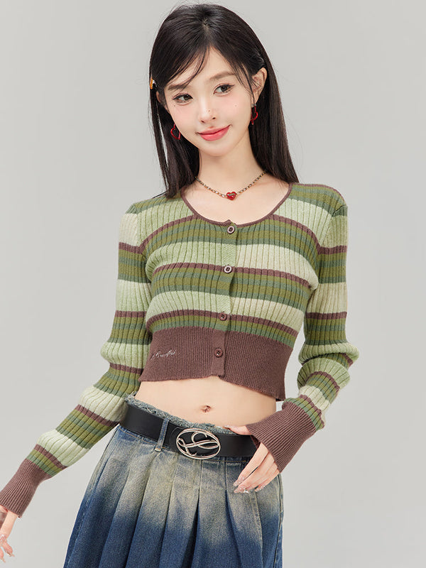 Color Border Slim Short Knit Top