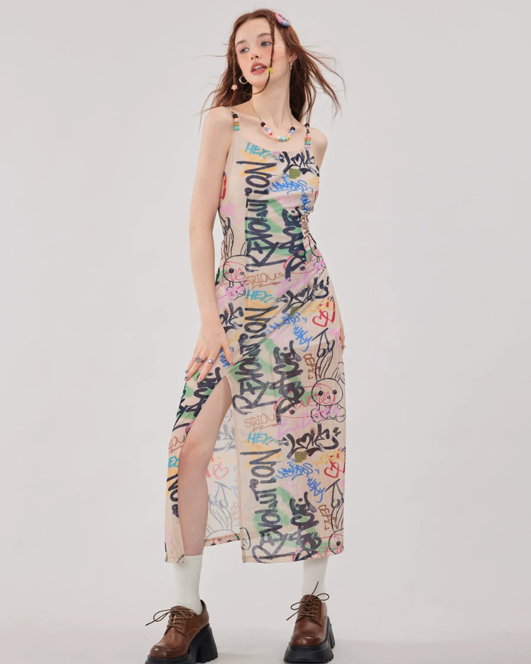 Doodle Design Long Strap Dress