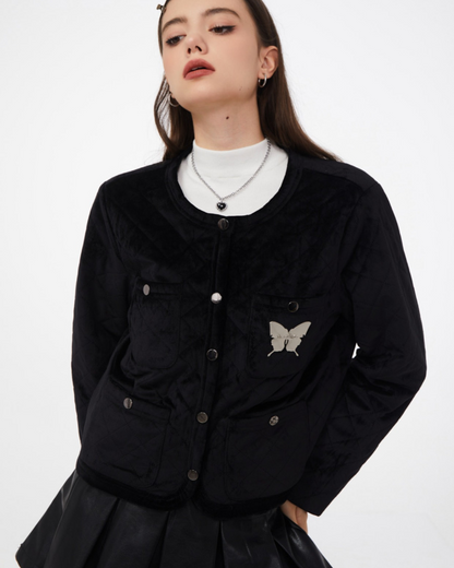 Black Short Rhombus Cotton Jacket