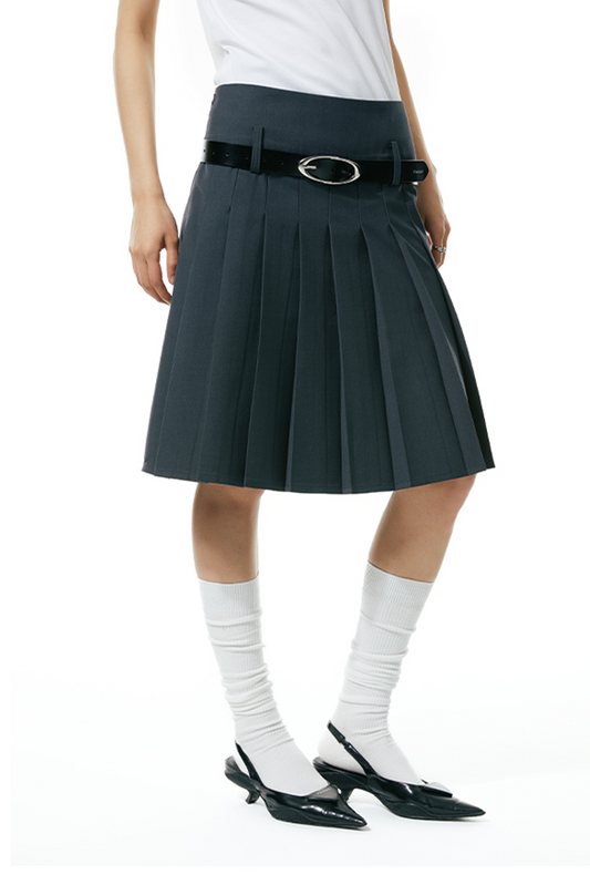 midi-length pleated skirt