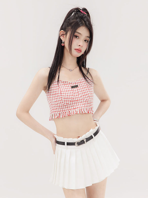 Waist Fringe Check Short Camisole