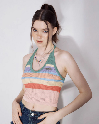 Colorful Border Halter Neck