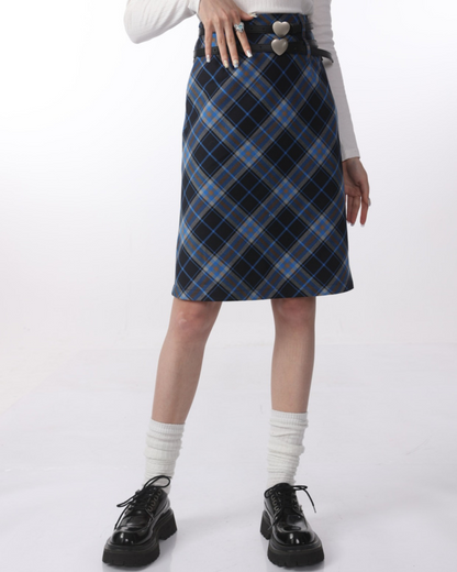 Blue Plaid Middle Skirt