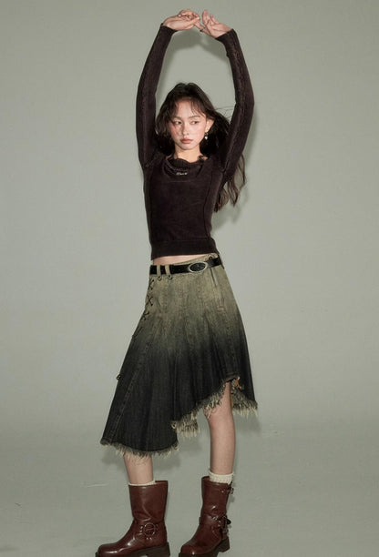 Gradient Color Asymmetry Denim Skirt