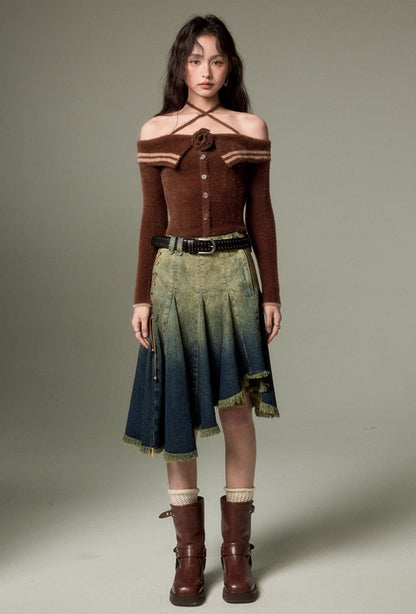Gradient Color Asymmetry Denim Skirt