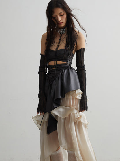 Punk Imitation Leather Tube Top