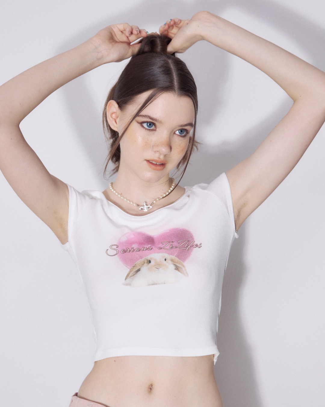 Pink Rabbit Print Short Top