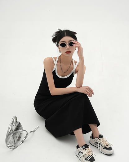 Street Slim Black Camisole Dress