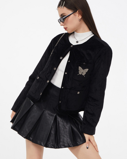 Black Short Rhombus Cotton Jacket