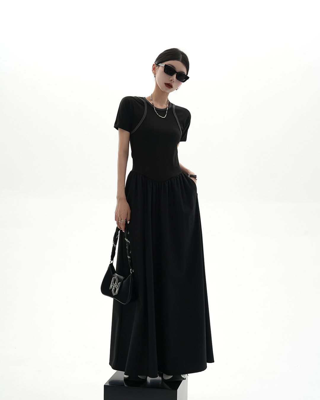 Shoulder High Waist Flare Dress