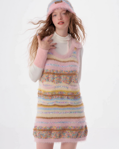 Pastel Multi Border Sleeveless Dress