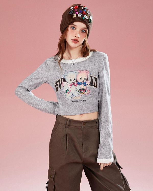 Bear Print Round Neck T-Shirt