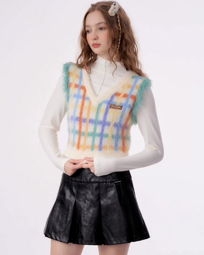 Colorful Plaid Knit Vest