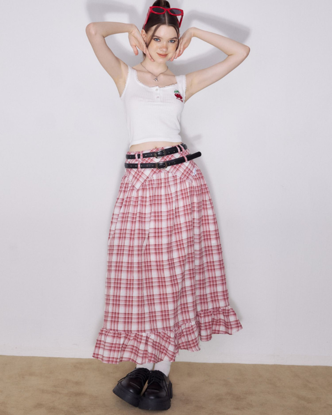 American Retro Red Plaid Skirt