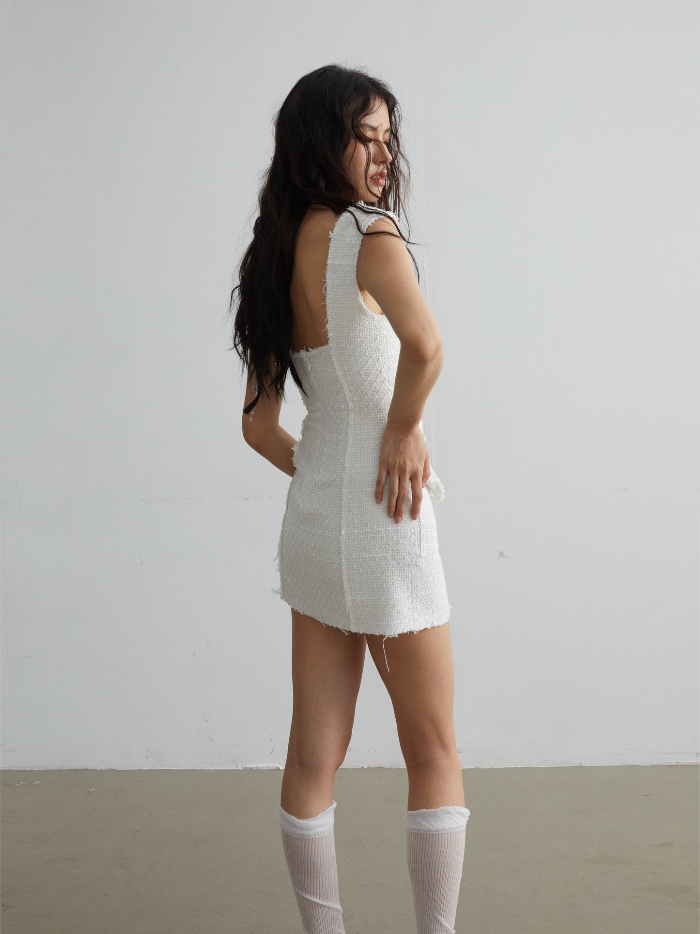 Pure White Retro Elegant Scheming Strap Short Dress