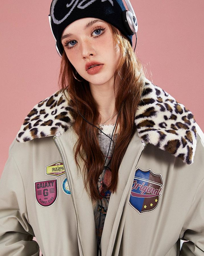 Retro Leopard Print Flight Jacket