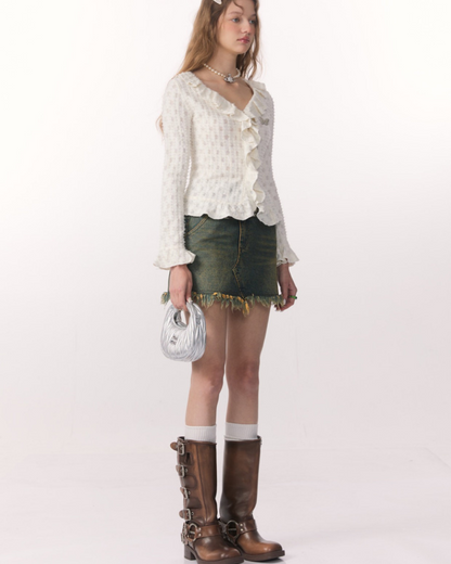 V-Neck Short Length Knitted Cardigan