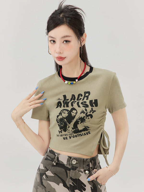 American Retro Print Side Ribbon T-Shirt